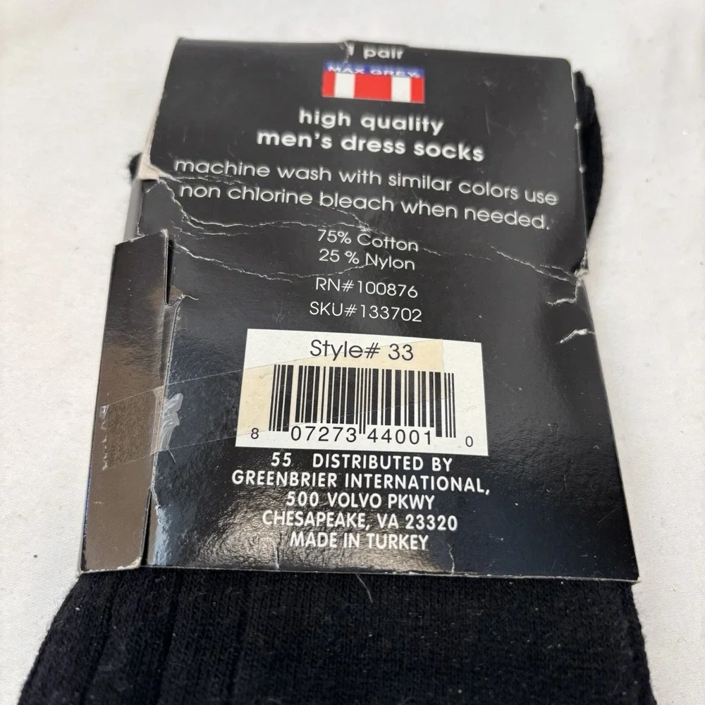 One Pair Max Grey Fine Men's Socks Size 10-13 Made in Turkey 75% Cotton black